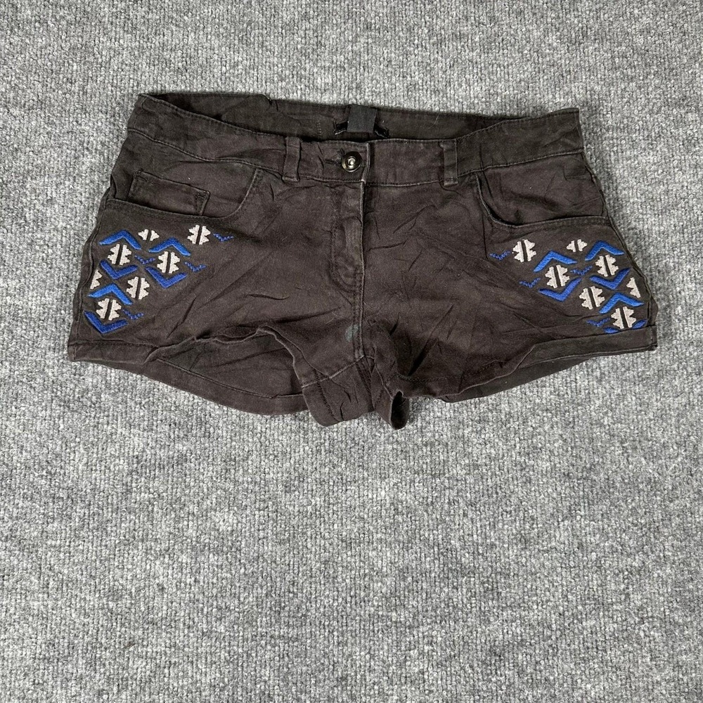 H&M Shorts Womens Size 6 Black Embroidered Low Rise Denim Mini Festival Boho